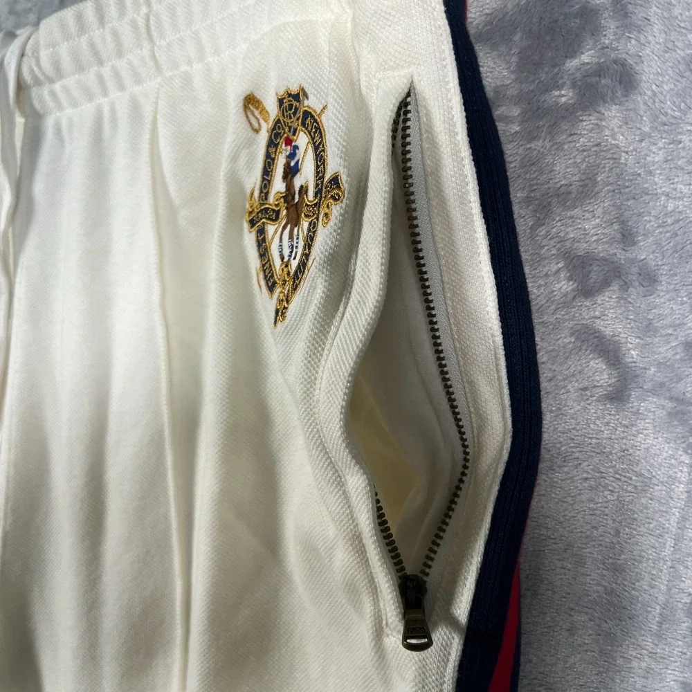 Polo Ralph Lauren Sweatpants Mens Large Beige White Crest Big Pony‎ Wide Leg